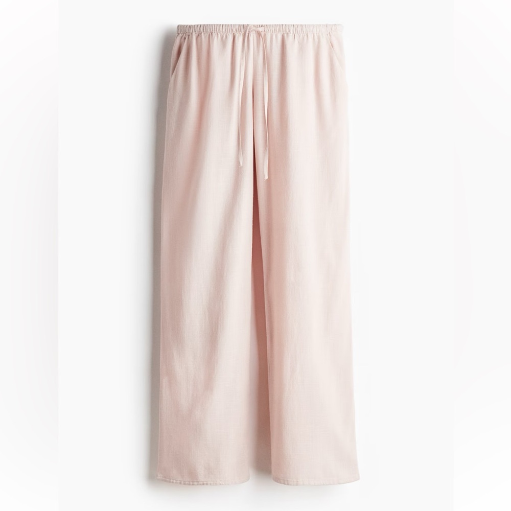 H&M Pale Pink Drawstring Linen-Blend Pants